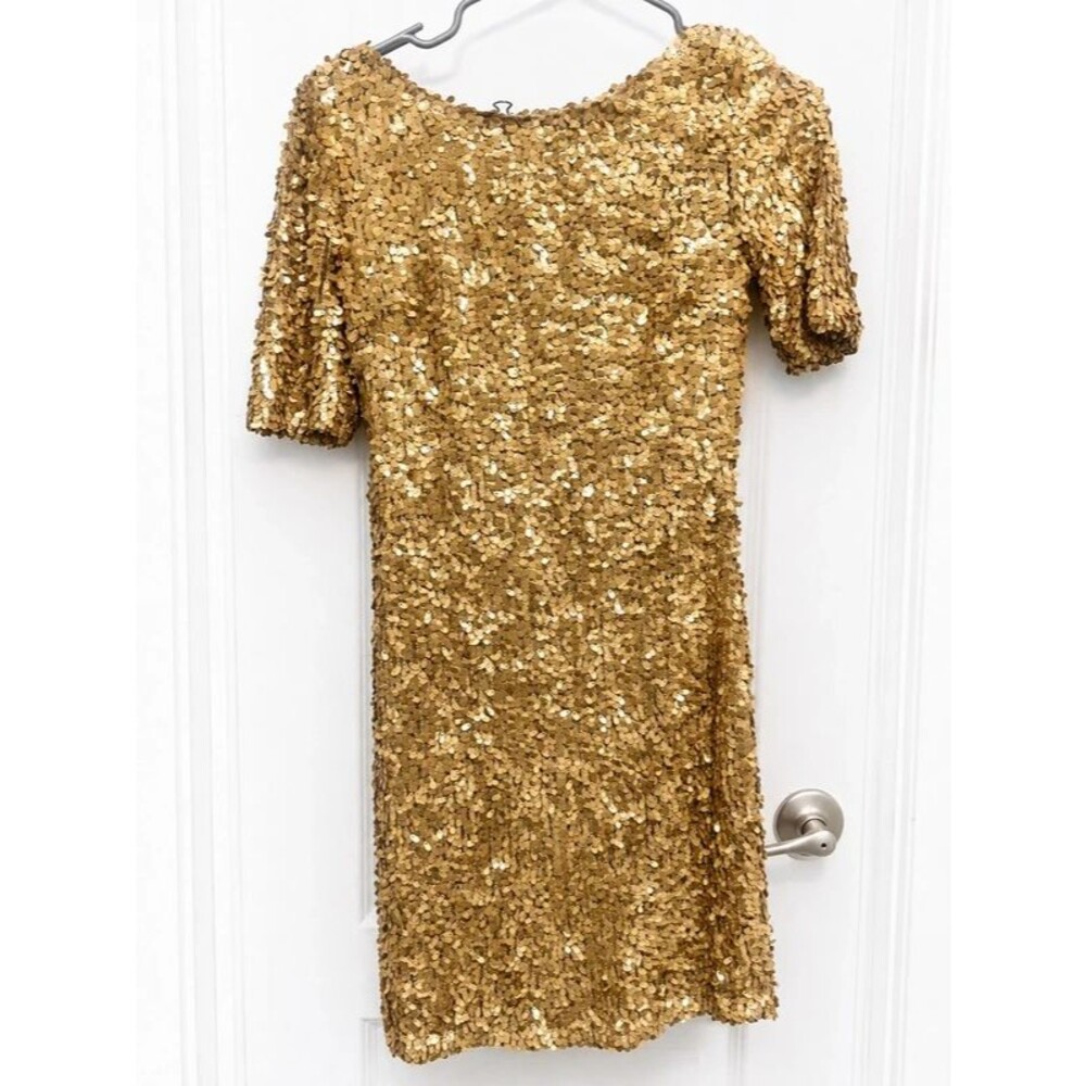 Ark & Co Gold Sequin Short Sleeve Mini Dress Size Small Party Cocktail
